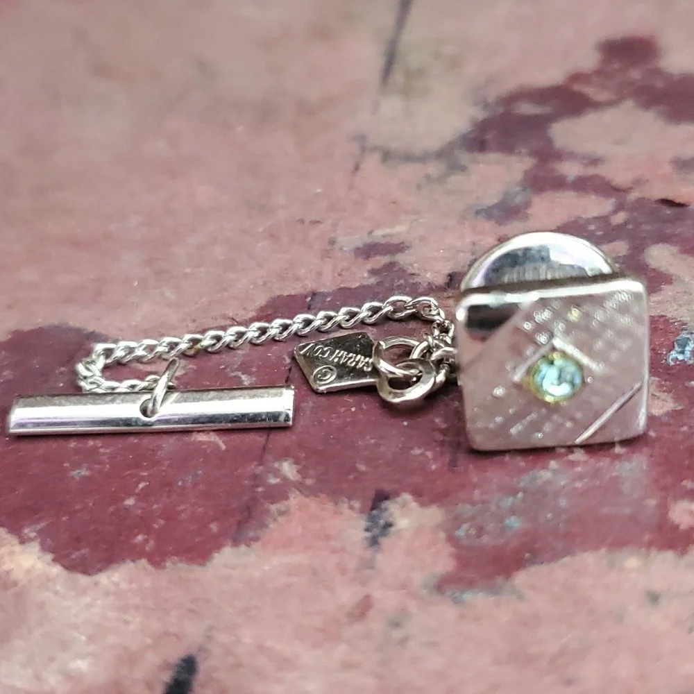 Vintage Sarah Coventry Tie Tack Pin Square Aquamarine DZ667